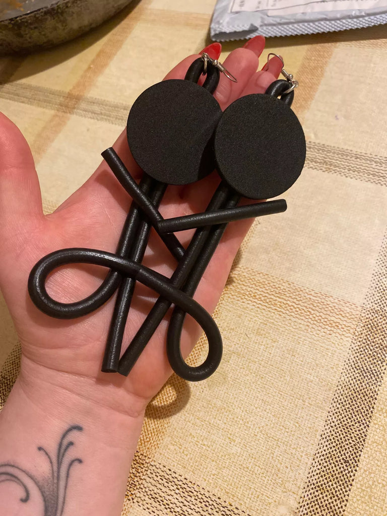 Large Abstract Foam Black Earrings