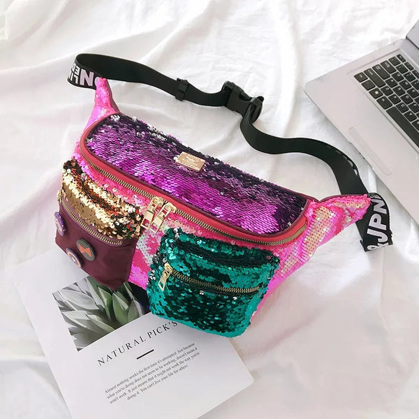 Plus Black Sequin Fanny Pack