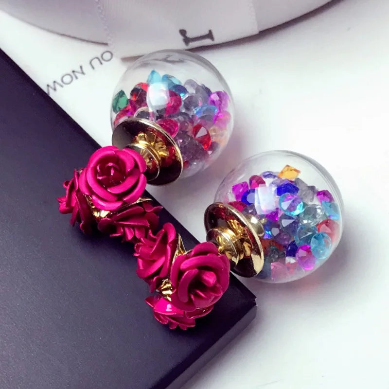 Fuchsia Flower Double Sided Crystal Earrings