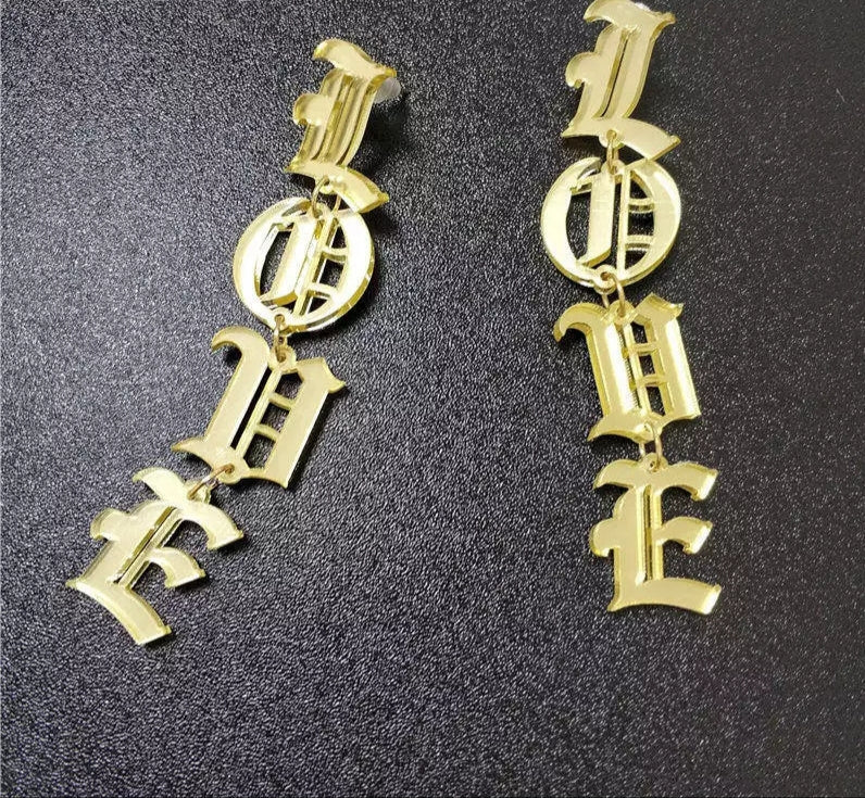 LOVE Old English Mirror Earrings