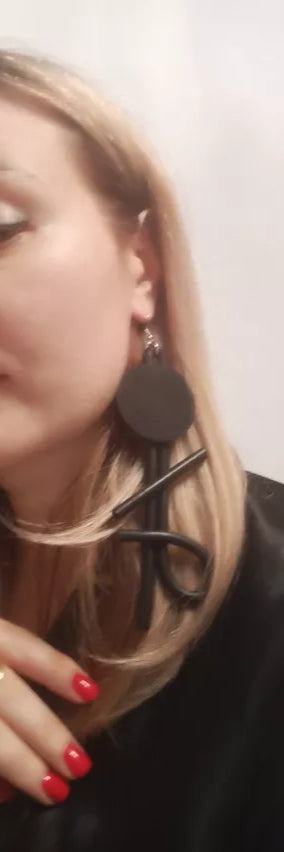 Large Abstract Foam Black Earrings