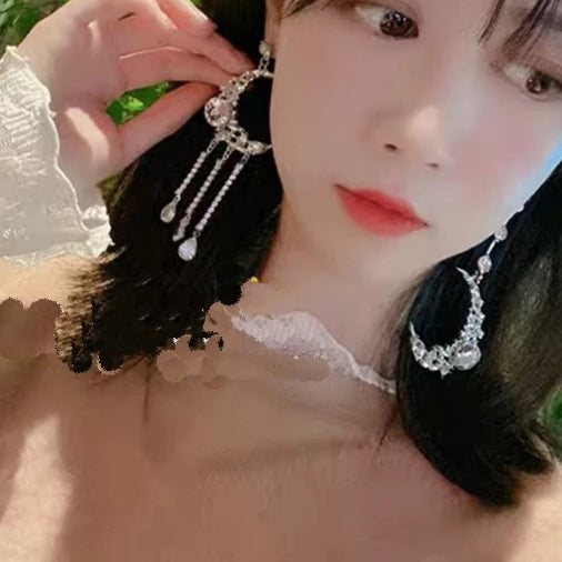 Unique Moon Bling Dangle Earrings