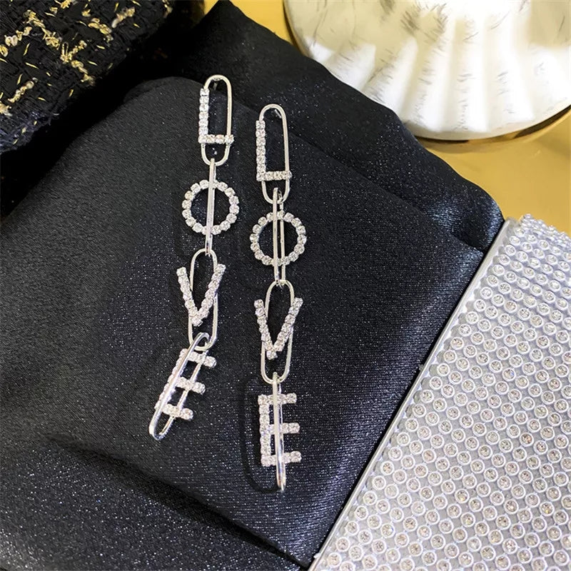 Silver Tone LOVE Dangle Earrings