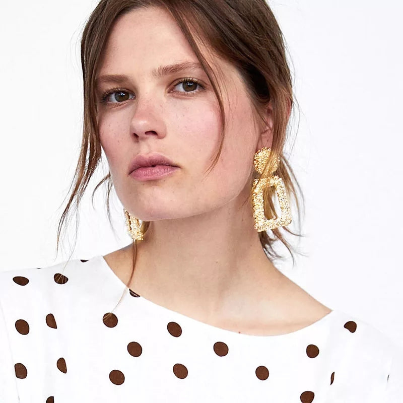 Gold Tone Rectangle Earrings