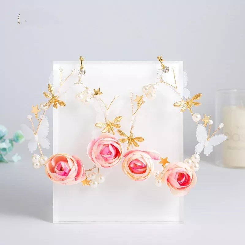 Large Pink Flower Hoop Earrings