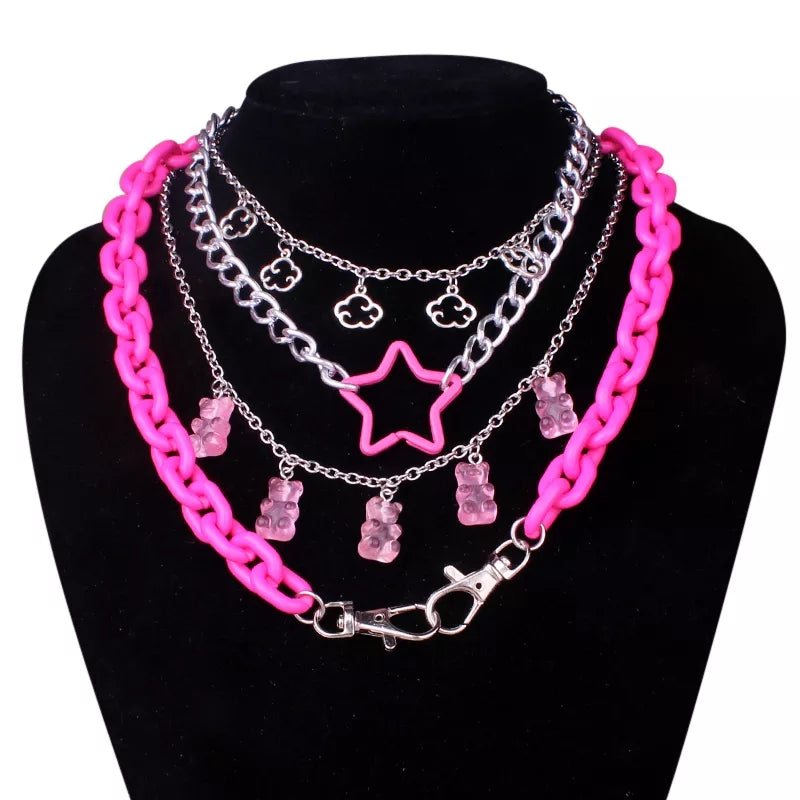 Retro Goth Pink Cloud Gummy Bear Necklace