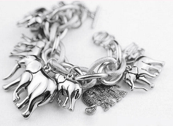Silver Tone Chunky Elephant Toggle Bracelet