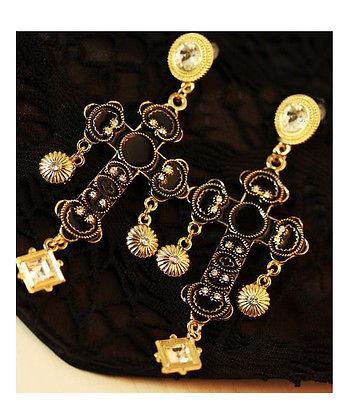 Chunky Black Cross Earrings