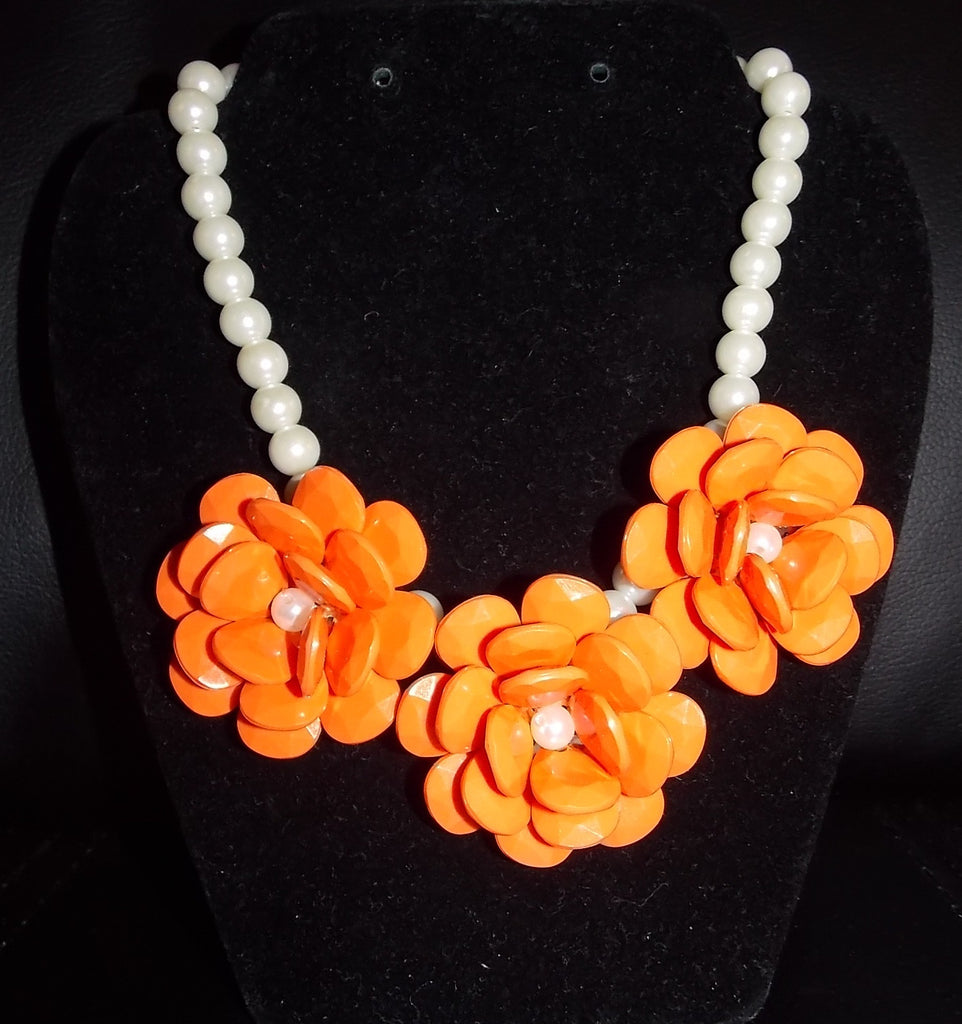 Orange Flower Pearl Necklace