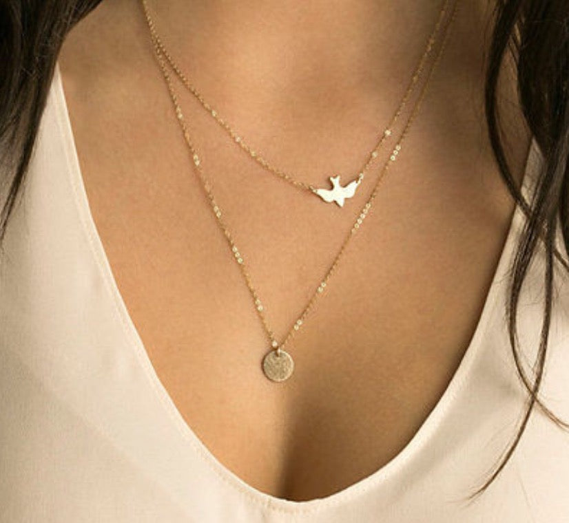 Multilayered Peace Dove Coin Necklace