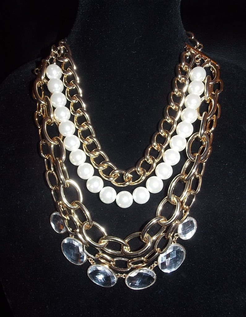 Multi chain Pearl Statement Necklace