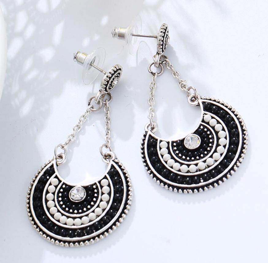 Black and White Beaded Earrings