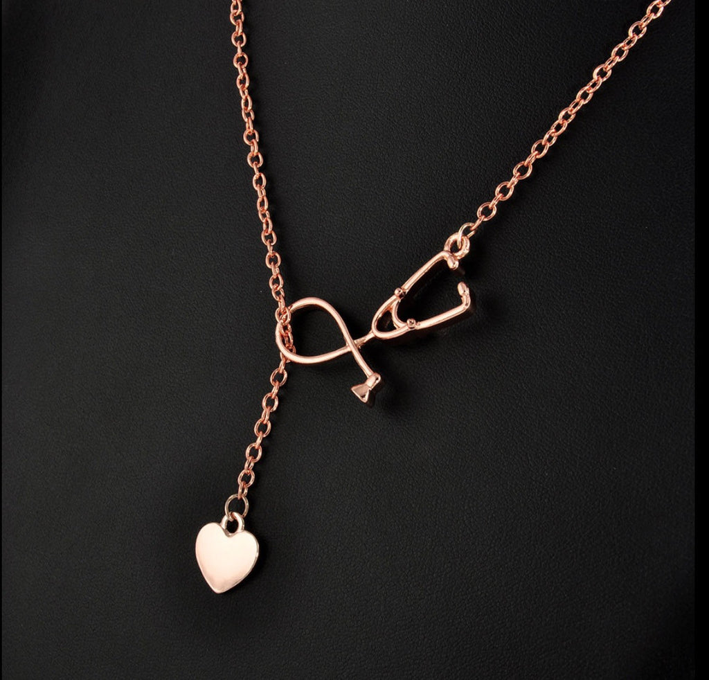 Stethoscope Rose Gold Tone Necklace