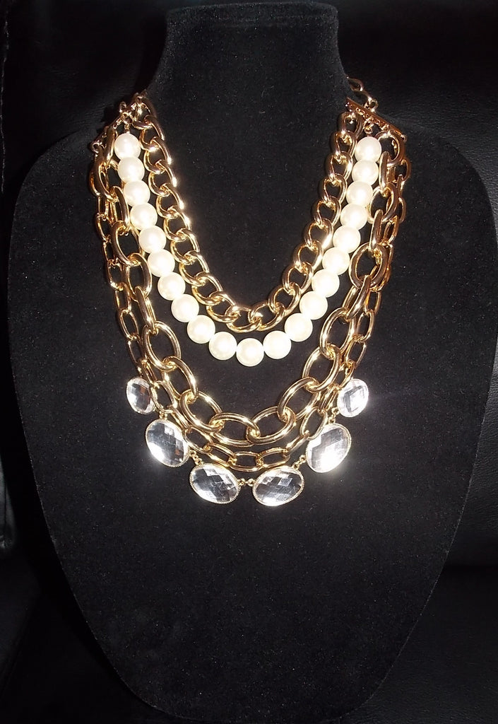 Multi chain Pearl Statement Necklace
