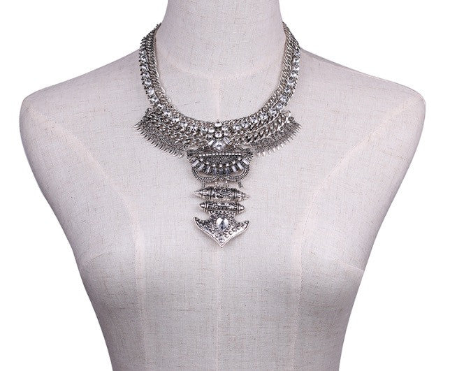 Silver Tone Tribal Statement Necklace