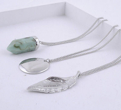 Multi Chain Silver Tone Stone Necklace