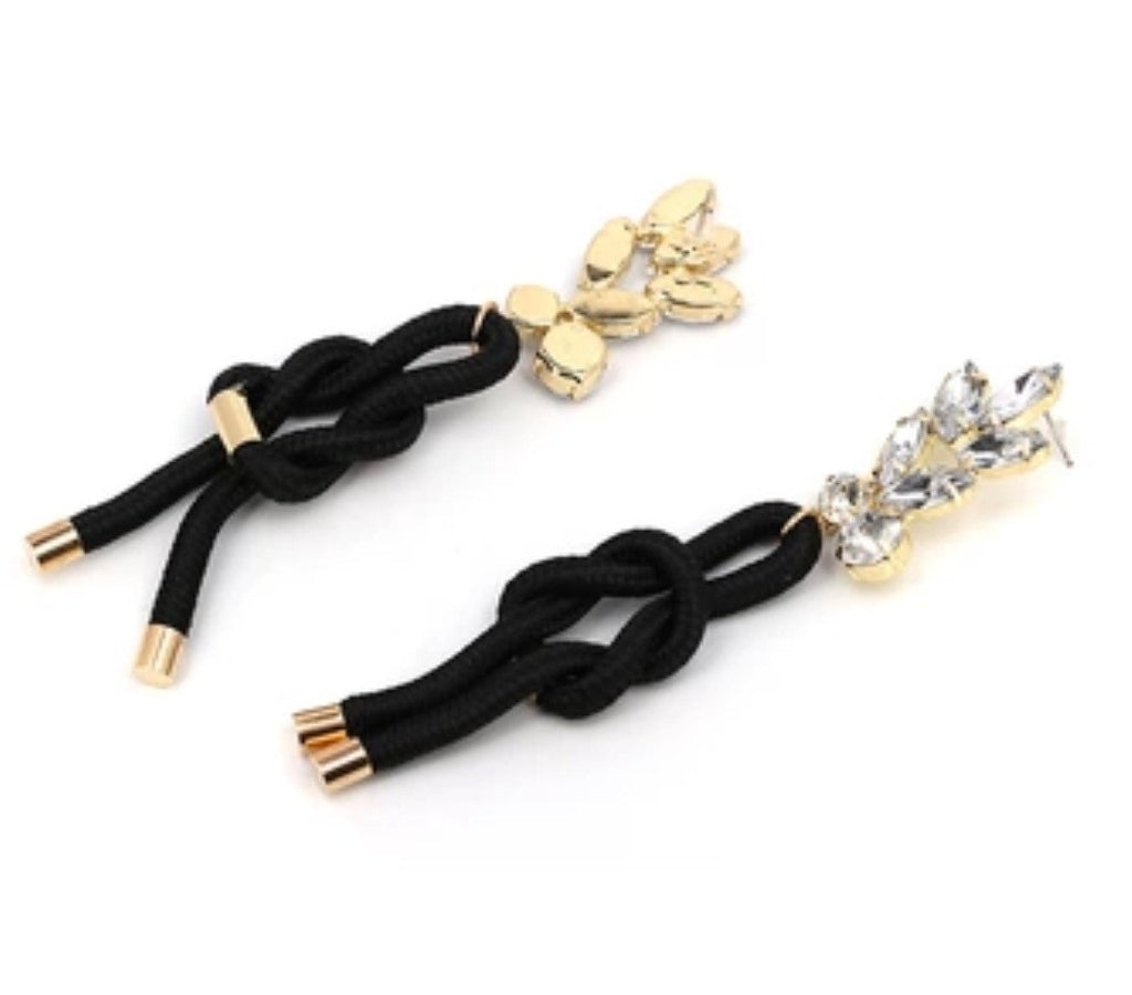 Black Rope Tie Statement Earrings
