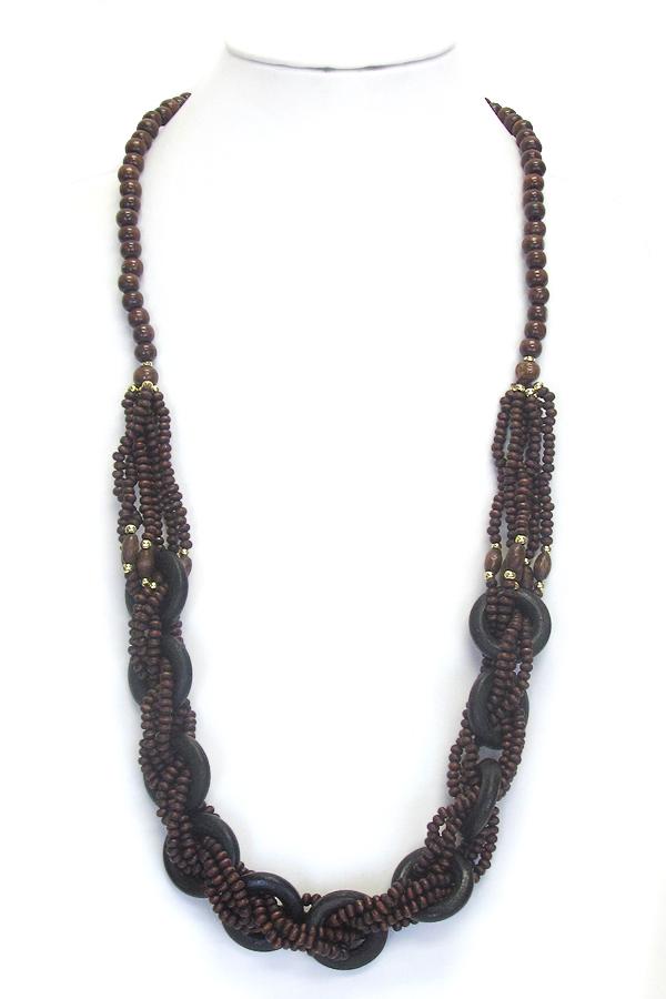 Long Wood Twist Necklace