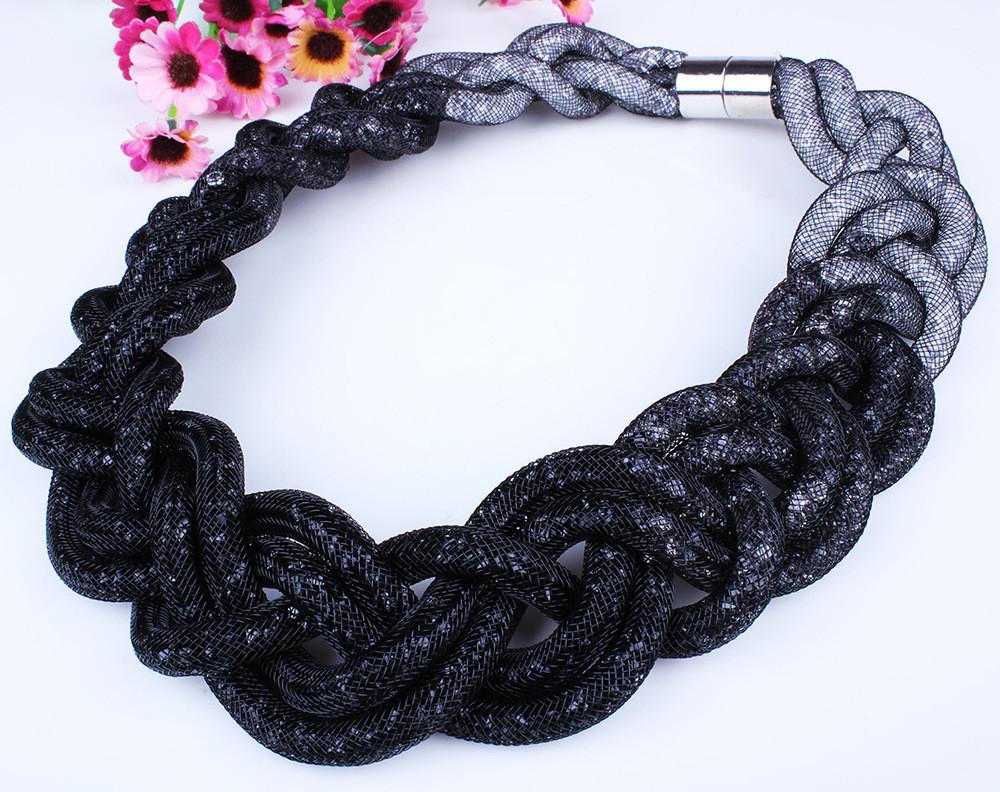 Black and Grey Braided Statement Necklace