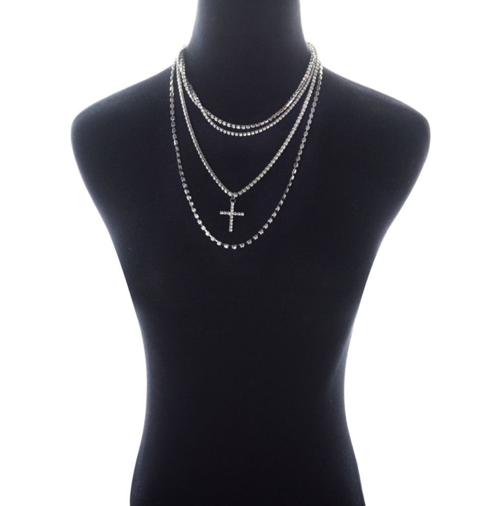 Multi Chain Stone Cross Necklace