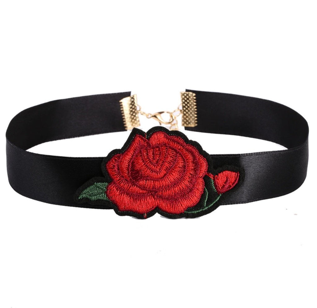 Black and Red Flower Choker Necklace