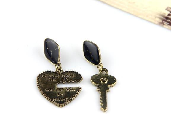 Bronze Heart And Key Earrings