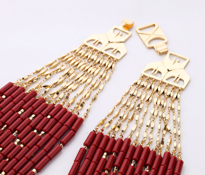 Red Beaded Statement Necklace