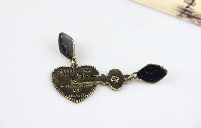Bronze Heart And Key Earrings