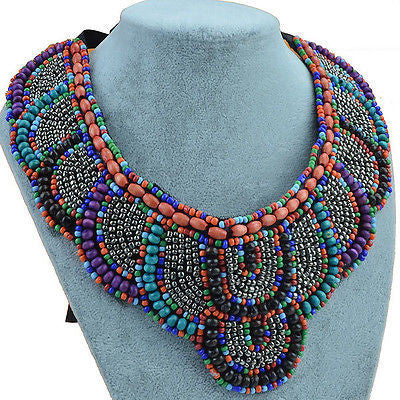 Multicolor Blue Beaded Statement Necklace