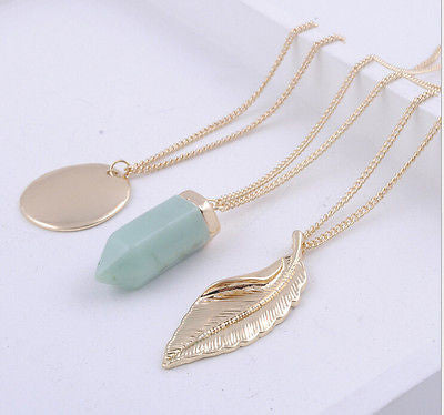 Multi Chain Gold Tone Stone Necklace