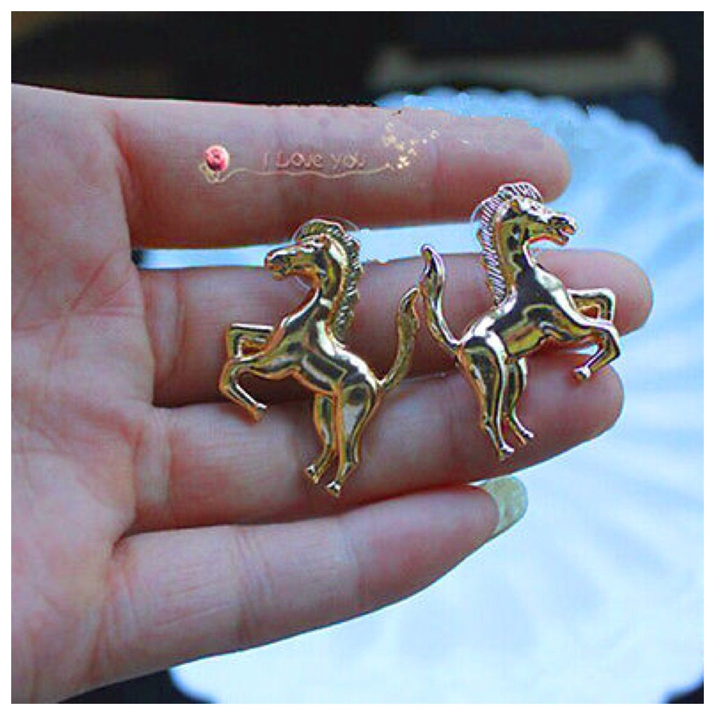 Gold Tone Horse Earrings