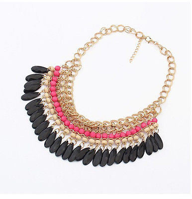 Pink and Black Beaded Necklace