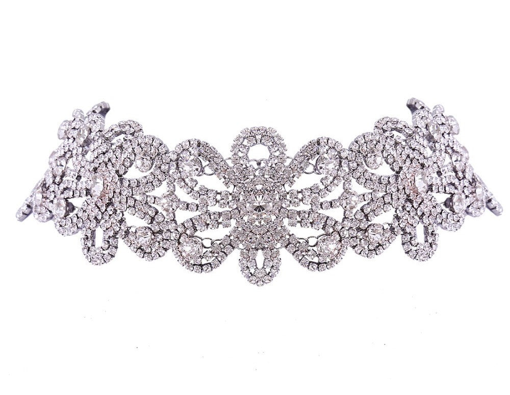Rhinestone Flower Choker Necklace