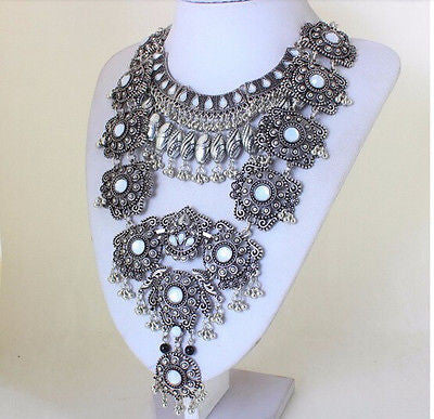 Silver tone Boho Tribal Statement Necklace