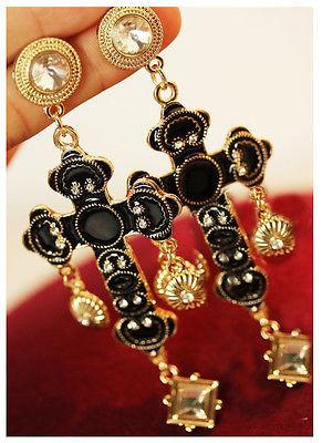 Chunky Black Cross Earrings