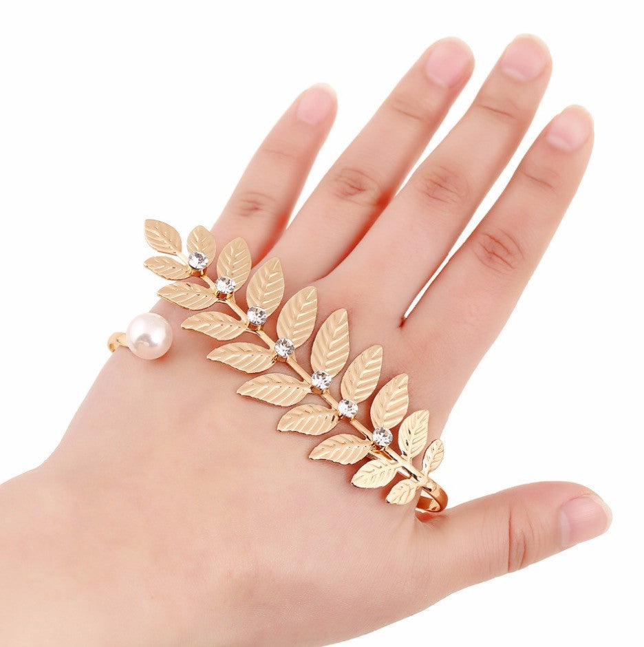 Unique 18k Gold Plated Leaf Hand Jewelry