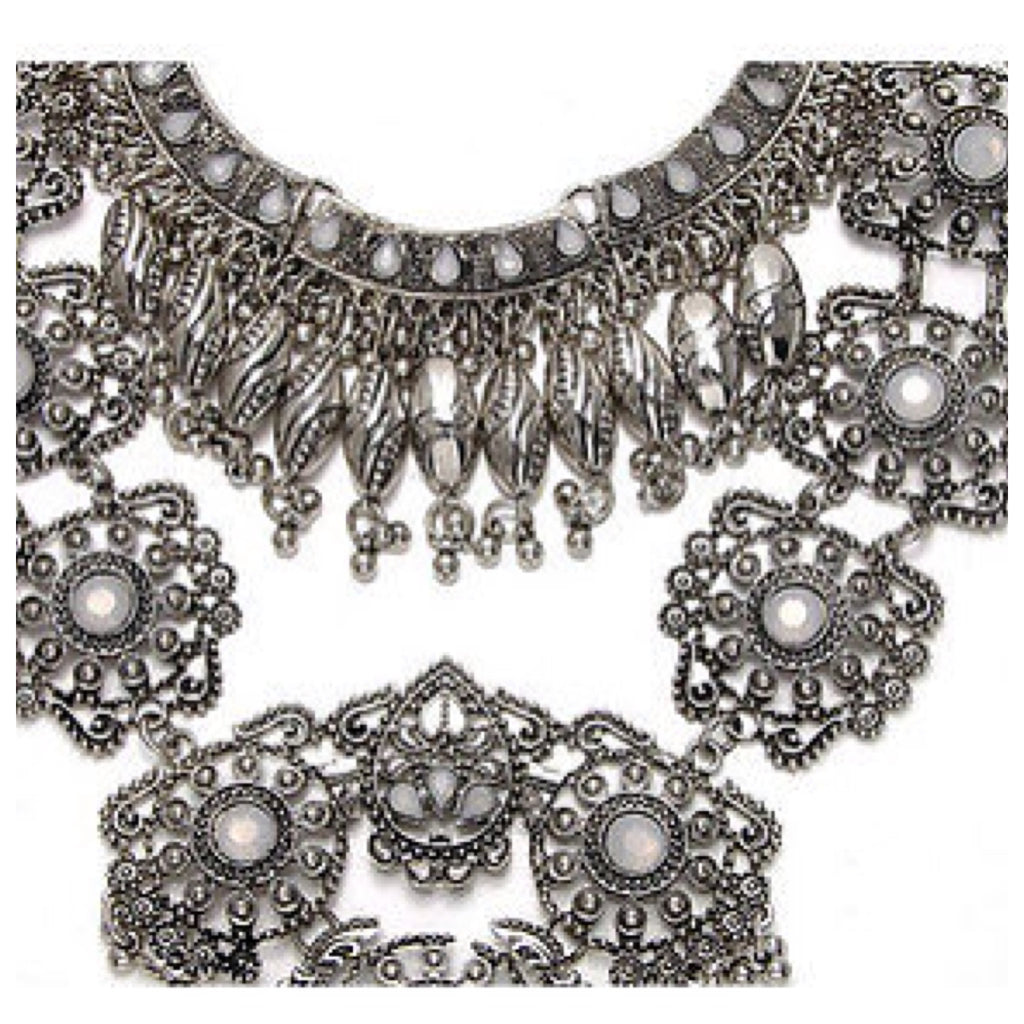 Silver tone Boho Tribal Statement Necklace