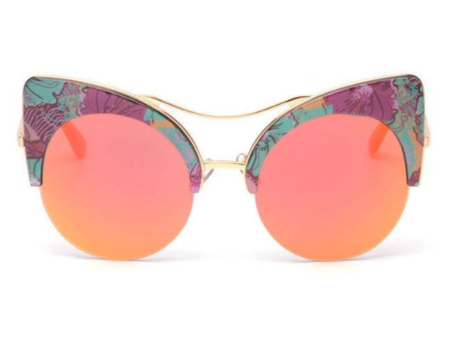 Printed Round Cat Eye Sunglasses