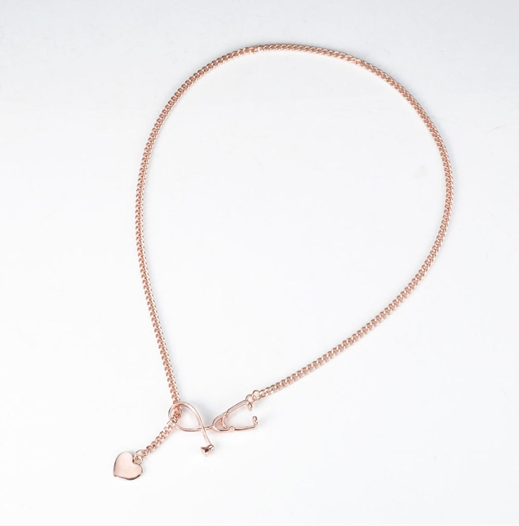 Stethoscope Rose Gold Tone Necklace