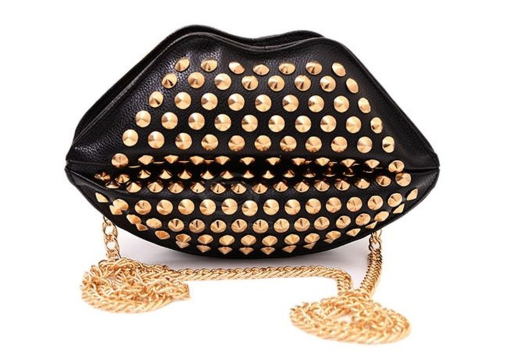 Black Studded Lips Purse