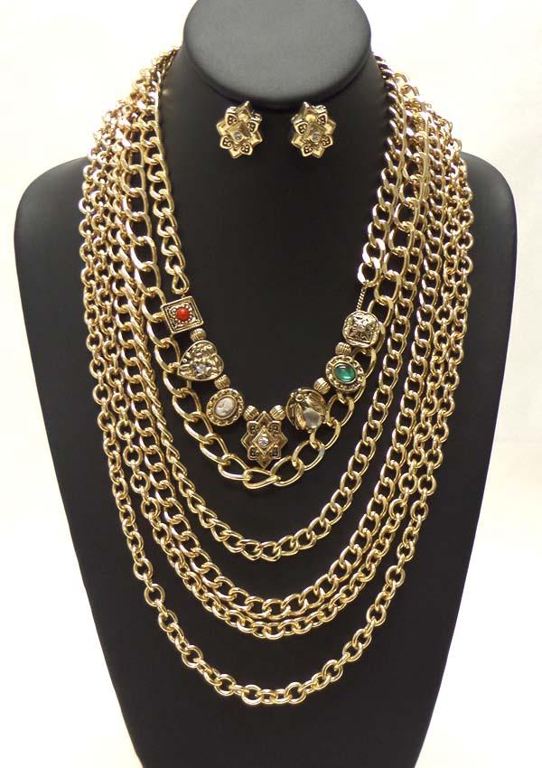 Gold Metal Multichain Necklace