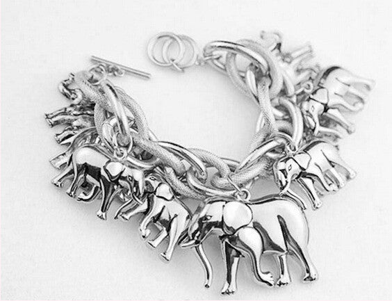Silver Tone Chunky Elephant Toggle Bracelet