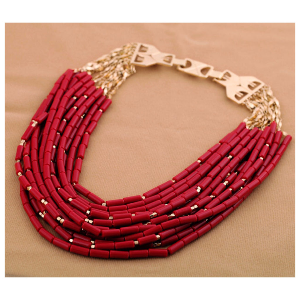 Red Beaded Statement Necklace