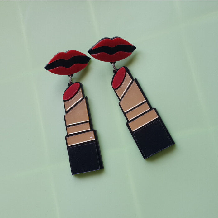 Red Mirror Lipstick Earrings