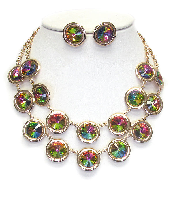 Glass Double Layer Gold Tone Necklace Set