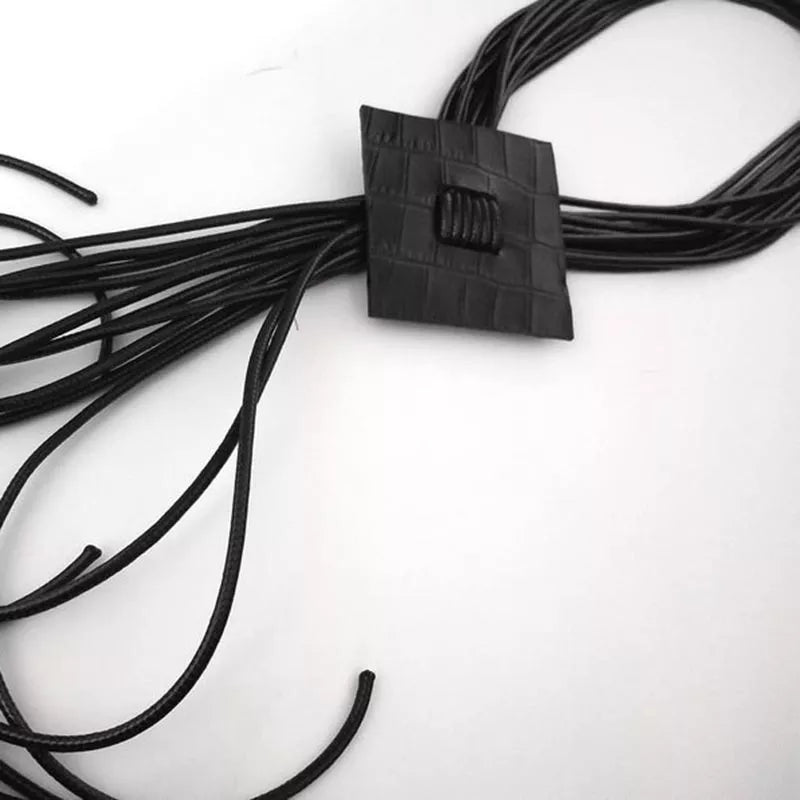 Black Long Faux Leather Pendant Necklace