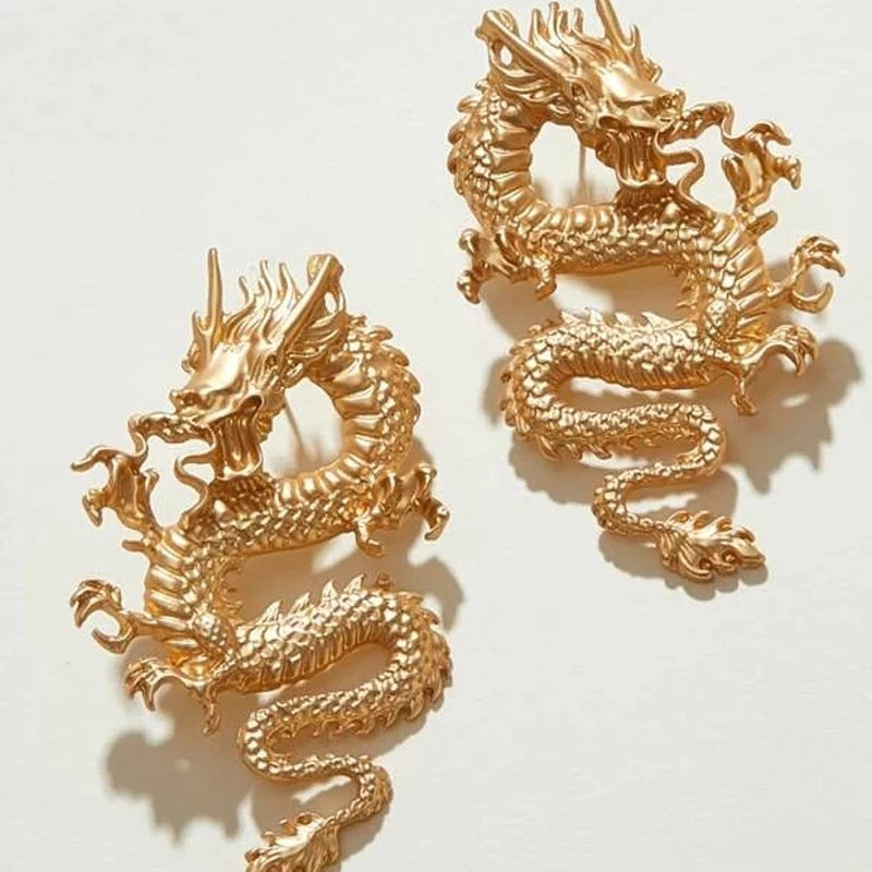Gold Tone Dragon Earrings