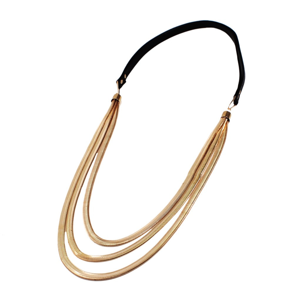 Leather Gold Drop Snake Necklace