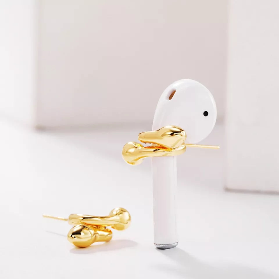 Gold Tone Unique Ear Bud Holder Earrings