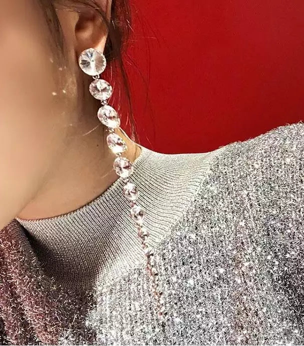 Long Faux Crystal Dangle Earrings